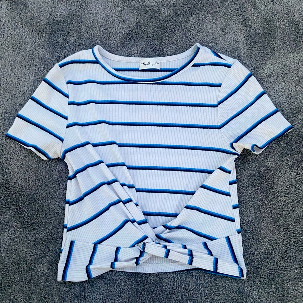 White and blue striped cropped top